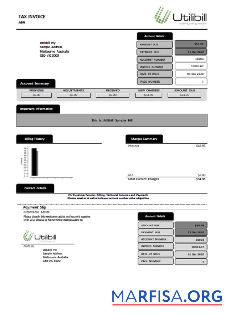 Blank Australia Utilibill easy to fill template in Word and PDF format (.doc and .pdf)